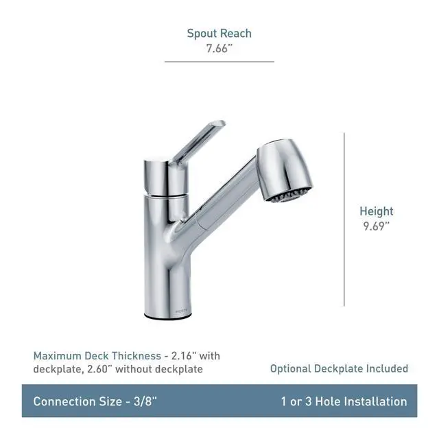 Alt view image 3 of 6 - Chrome Method One-Handle Pullout Modern Kitchen Faucet with Power Clean, 7585C