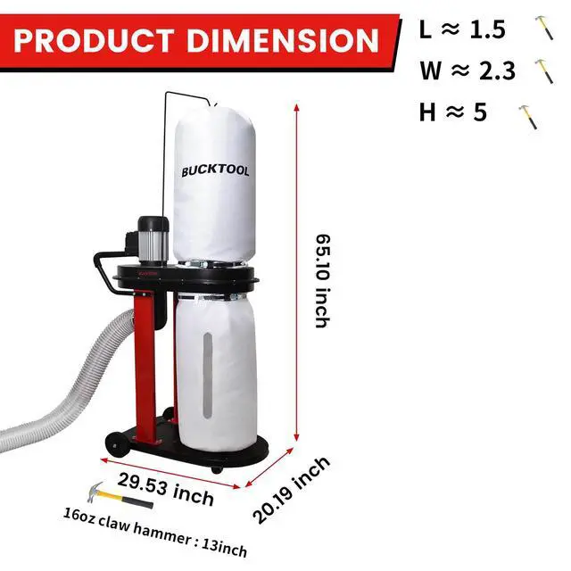 Alt view image 5 of 6 - 1.2 HP Auto Start 750CFM Dust Collector with 3 Dust Collection Bag,13 Gallon and 5 PCS Reducer for Woodworking