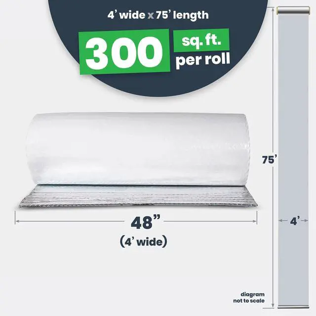 Alt view image 2 of 6 - Double Bubble Insulation Roll 48" x 75' (300 sq. ft.), 6.35mm Thick, White/Foil, Made-in-USA Double Bubble Reflective Foil Insulation Roll for Cold & Warm Climates, Radiant Barrier
