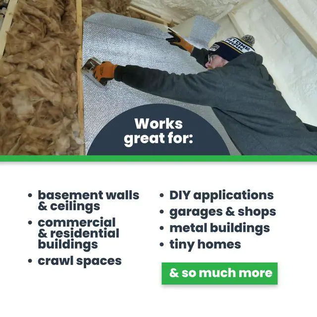 Alt view image 6 of 6 - Double Bubble Insulation Roll 48" x 75' (300 sq. ft.), 6.35mm Thick, White/Foil, Made-in-USA Double Bubble Reflective Foil Insulation Roll for Cold & Warm Climates, Radiant Barrier