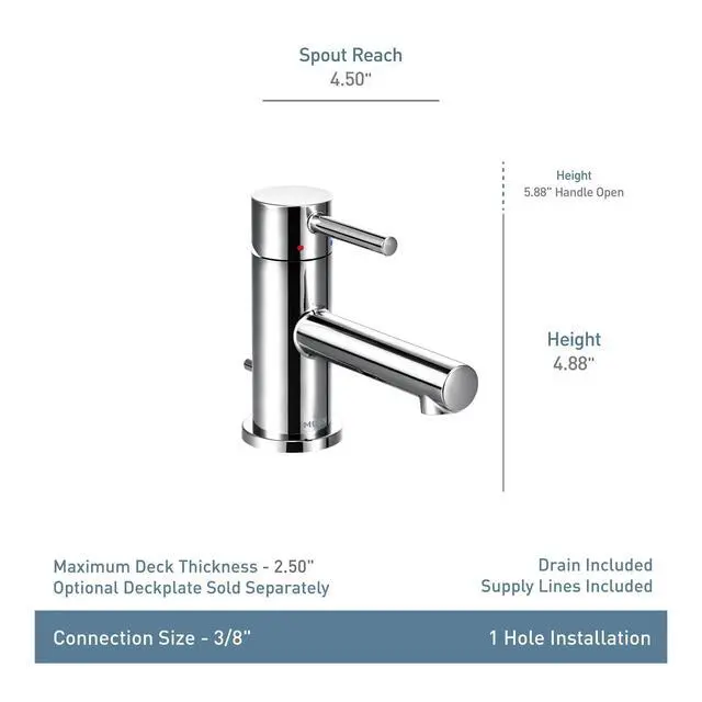 Alt view image 6 of 6 - Align Chrome One-Handle Single Hole Low Profile Modern Bathroom Faucet with Drain Assembly, 6191