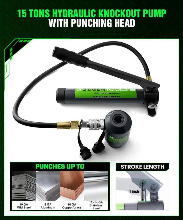 Alt view image 2 of 6 - 1/2" - 4" Hydraulic Knockout Punch Set | 15 US Tons | Knock Out Set with 10 Dies | Punching Capacity 11-16 Gauge | 1 Year WARRENTY