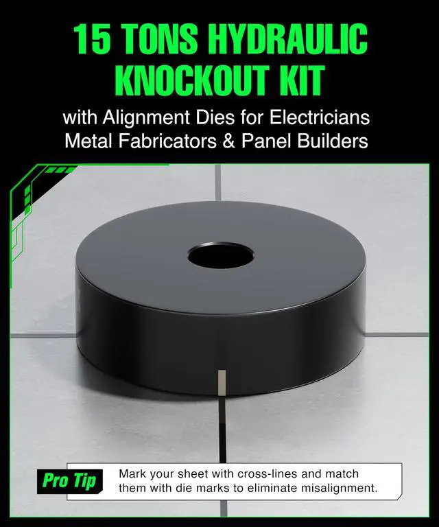 Alt view image 3 of 6 - 1/2" - 4" Hydraulic Knockout Punch Set | 15 US Tons | Knock Out Set with 10 Dies | Punching Capacity 11-16 Gauge | 1 Year WARRENTY
