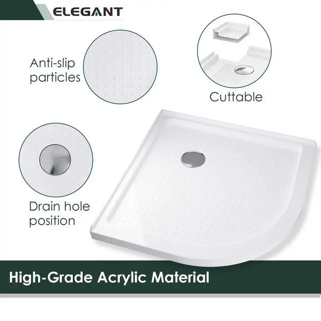 Alt view image 2 of 6 - Shower Base 38" D x 38" W x 3" H, Stainless Steel Drain, Non-Slip Shower Pan in White