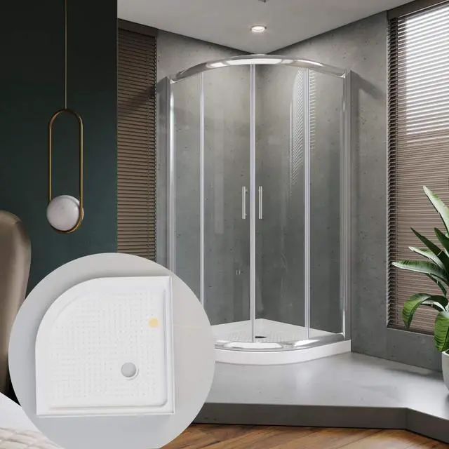 Alt view image 5 of 6 - Shower Base 38" D x 38" W x 3" H, Stainless Steel Drain, Non-Slip Shower Pan in White
