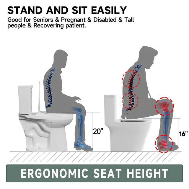 Alt view image 4 of 6 - Compact 19 Inch ADA High White Toilet for Bathroom | Powerful Tornado Flush Single Flush 1.28 GPF, Comfort ADA Bowl Heigh 19 Tall Toilet for Seniors,Two Piece 12 Rough In