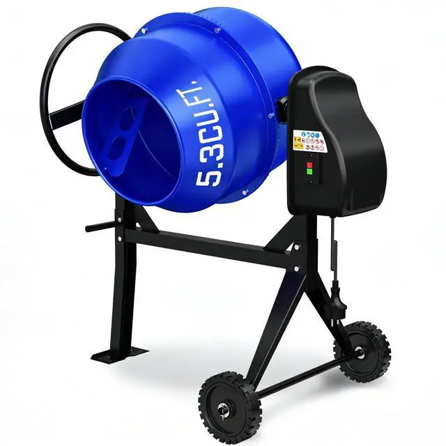 Main image of Electric Cement Mixer, 5.3 Cu.Ft.750W Portable Concrete Mixer Machine with Wheels & Stand Steel for Stucco, Mortar, Feed Mixing, Farm Use, Blue