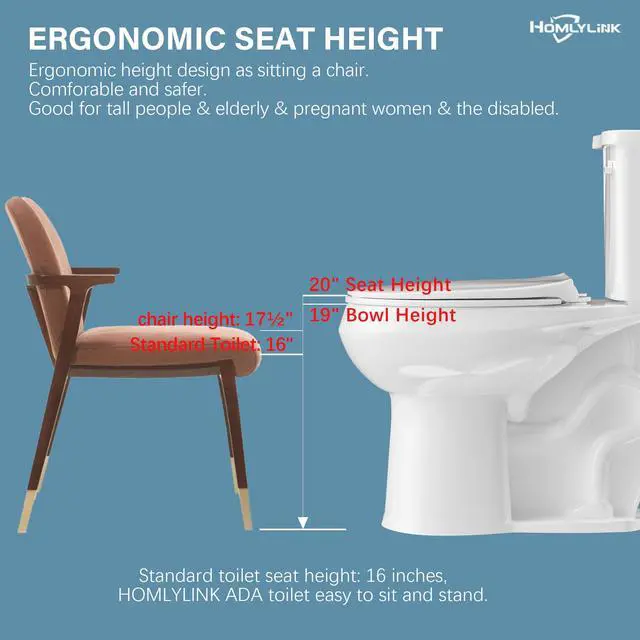 Alt view image 3 of 6 - 19 Inch ADA Elongated Tall Toilet for Seniors 1.28 GPF Single Flush White | Two Piece High Toilet for Bathroom, Comfort Seat Height 20", 12" Rough In