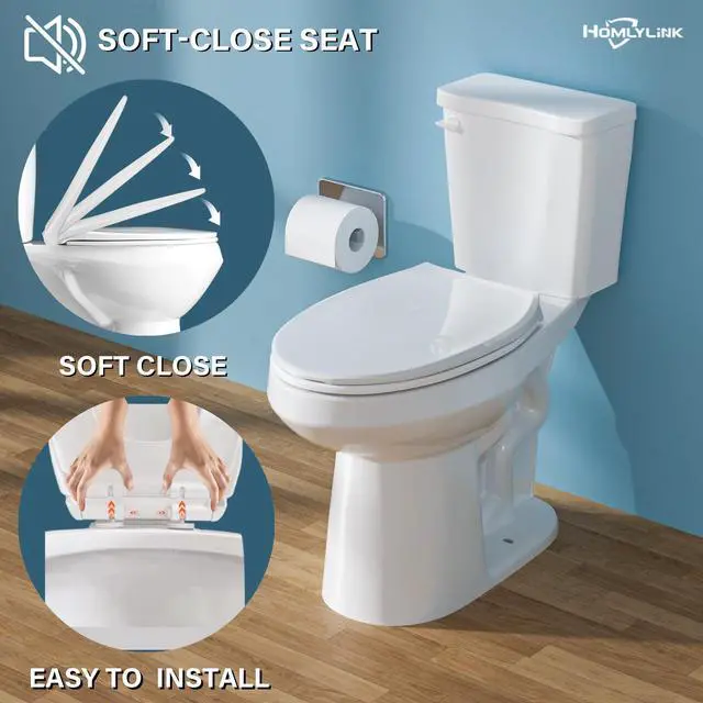 Alt view image 6 of 6 - 19 Inch ADA Elongated Tall Toilet for Seniors 1.28 GPF Single Flush White | Two Piece High Toilet for Bathroom, Comfort Seat Height 20", 12" Rough In