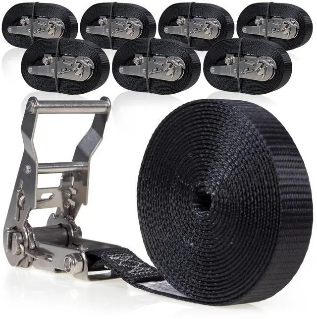 Main image of Endless Ratchet Straps 1" X 15' (8 Pack), 3,300 LBS Break Strength, Stainless Steel Tie Downs, Marine Tie Down Straps for Boats, ATVs, Trees, Camping, Snow, Saltwater Applications