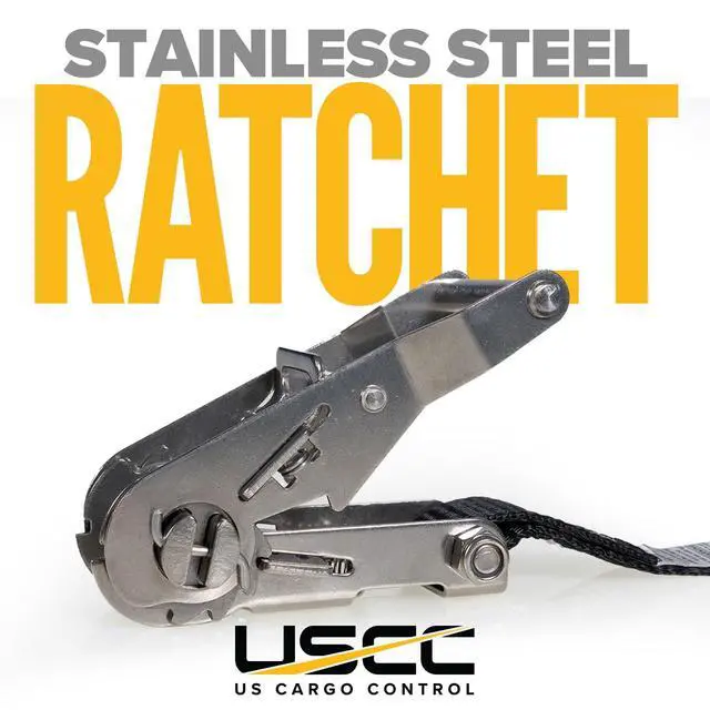 Alt view image 5 of 6 - Endless Ratchet Straps 1" X 15' (8 Pack), 3,300 LBS Break Strength, Stainless Steel Tie Downs, Marine Tie Down Straps for Boats, ATVs, Trees, Camping, Snow, Saltwater Applications