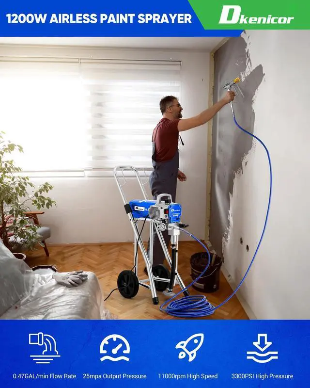 Alt view image 6 of 6 - 1200W Airless Paint Sprayer, High Efficiency Paint Sprayer with Extension Rod, 3300PSI Thinning-Free for Home Exterior and Interior, Garage, Deck- Blue