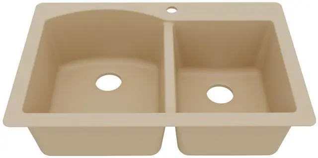 Main image of 33" Drop-In/Top Mount Quartz Composite 1-Hole 60/40 Double Bowl Kitchen Sink in Bisque