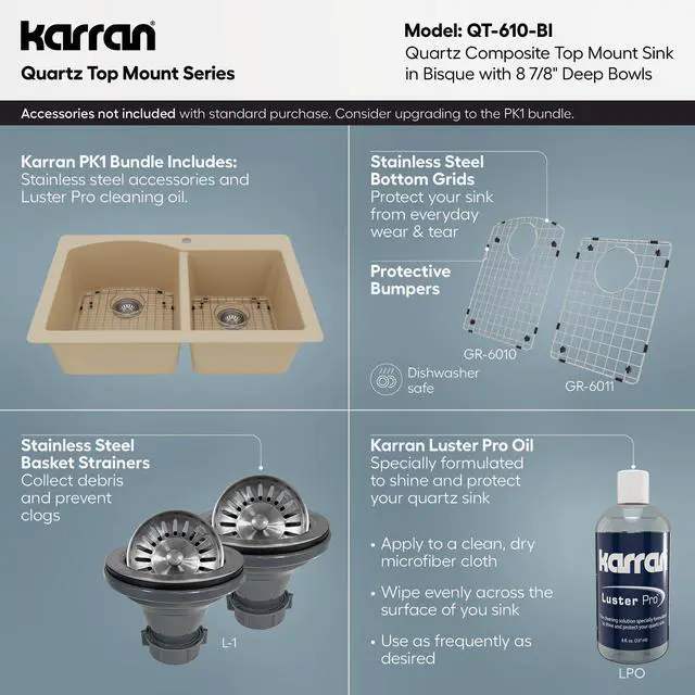Alt view image 4 of 6 - 33" Drop-In/Top Mount Quartz Composite 1-Hole 60/40 Double Bowl Kitchen Sink in Bisque