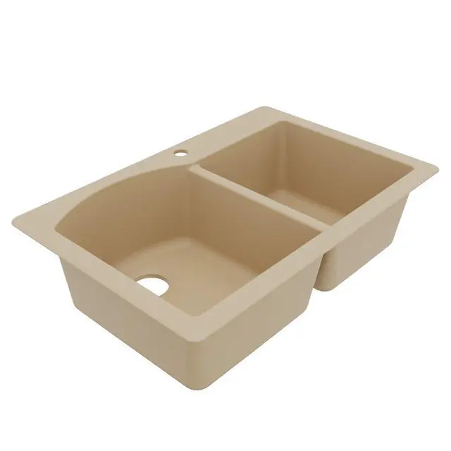 Alt view image 6 of 6 - 33" Drop-In/Top Mount Quartz Composite 1-Hole 60/40 Double Bowl Kitchen Sink in Bisque