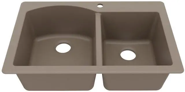 Main image of 33" Drop-In/Top Mount Quartz Composite 1-Hole 60/40 Double Bowl Kitchen Sink in Concrete