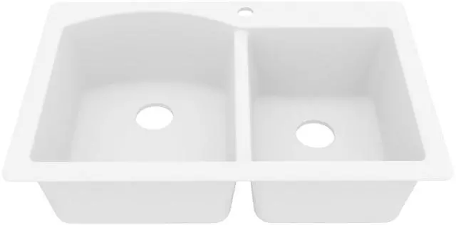 Main image of 33" Drop-In/Top Mount Quartz Composite 1-Hole 60/40 Double Bowl Kitchen Sink in White