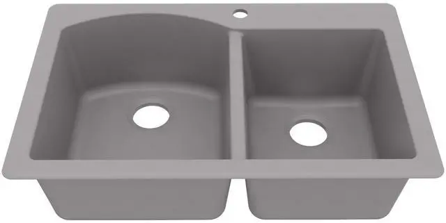 Main image of 33" Drop-In/Top Mount Quartz Composite 1-Hole 60/40 Double Bowl Kitchen Sink in Grey