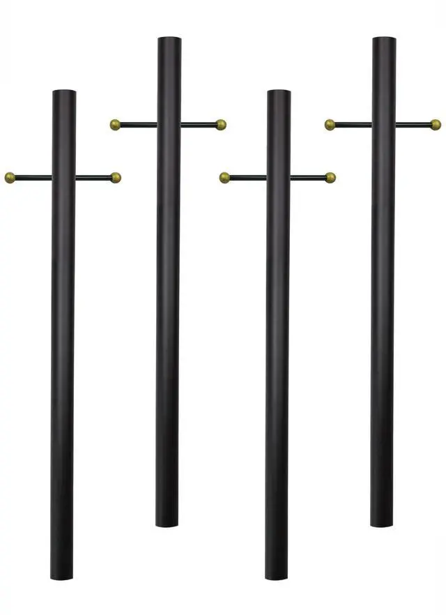 Main image of 7-Foot Direct Burial Lamp Post Outdoor Aluminum Light Pole with Decorative Cross Arm Fits Standard 3" Post Top Fixtures Black, Bronze, or White Made in USA (Black, Set of 4)