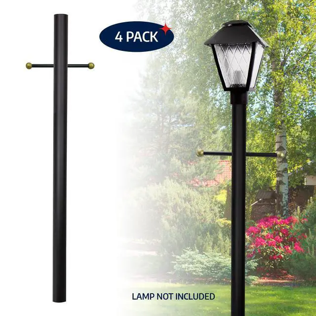 Alt view image 2 of 6 - 7-Foot Direct Burial Lamp Post Outdoor Aluminum Light Pole with Decorative Cross Arm Fits Standard 3" Post Top Fixtures Black, Bronze, or White Made in USA (Black, Set of 4)