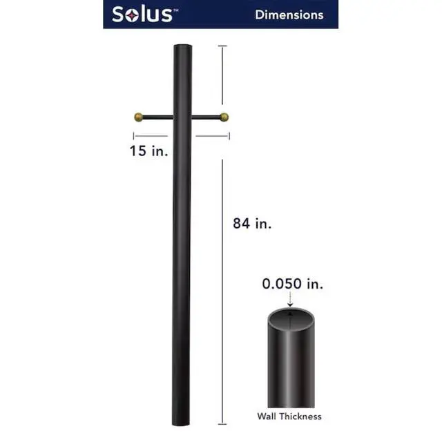 Alt view image 4 of 6 - 7-Foot Direct Burial Lamp Post Outdoor Aluminum Light Pole with Decorative Cross Arm Fits Standard 3" Post Top Fixtures Black, Bronze, or White Made in USA (Black, Set of 4)