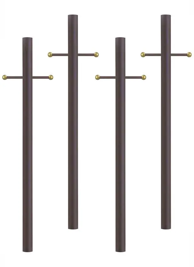 Main image of 7-Foot Direct Burial Lamp Post Outdoor Aluminum Light Pole with Decorative Cross Arm Fits Standard 3" Post Top Fixtures Black, Bronze, or White Made in USA (Bronze, Set of 4)