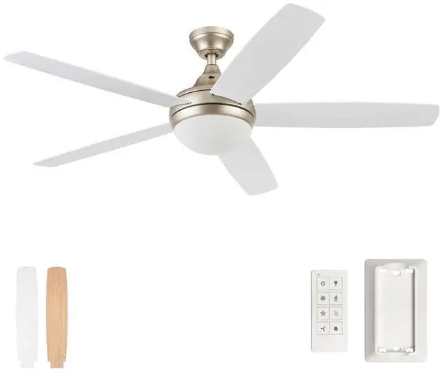 Main image of Ashby Modern 52 Inch Ceiling Fan with Light, LED Fan with Remote Control, Tri-Mount Indoor Fan with 5 Blades, Brown Oak and Light Oak Blade Finish Options, Soft Gold (51474-01)