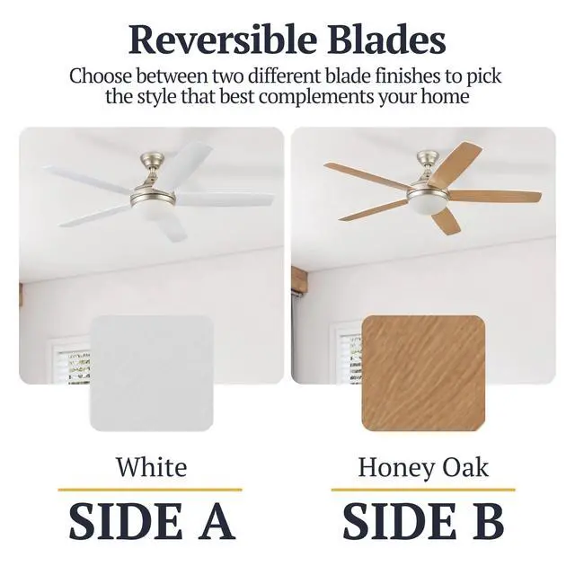 Alt view image 3 of 6 - Ashby Modern 52 Inch Ceiling Fan with Light, LED Fan with Remote Control, Tri-Mount Indoor Fan with 5 Blades, Brown Oak and Light Oak Blade Finish Options, Soft Gold (51474-01)