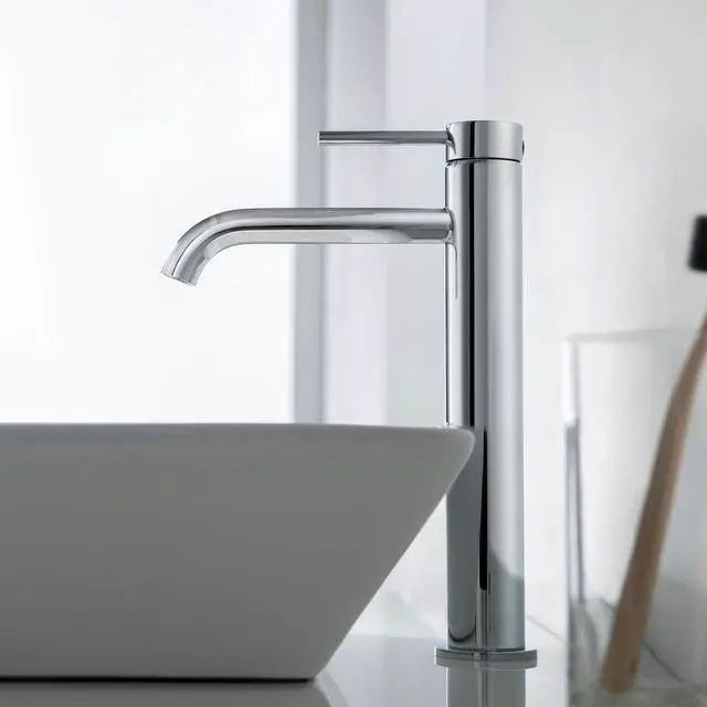 Alt view image 3 of 6 - KBF1009 Solid Brass Single Handle Single Hole Circular Faucet for Bathroom Sink with Pop Up Drain | High Arc Faucet Spout Design | Rust and Corrosion Resistant | Chrome Finish