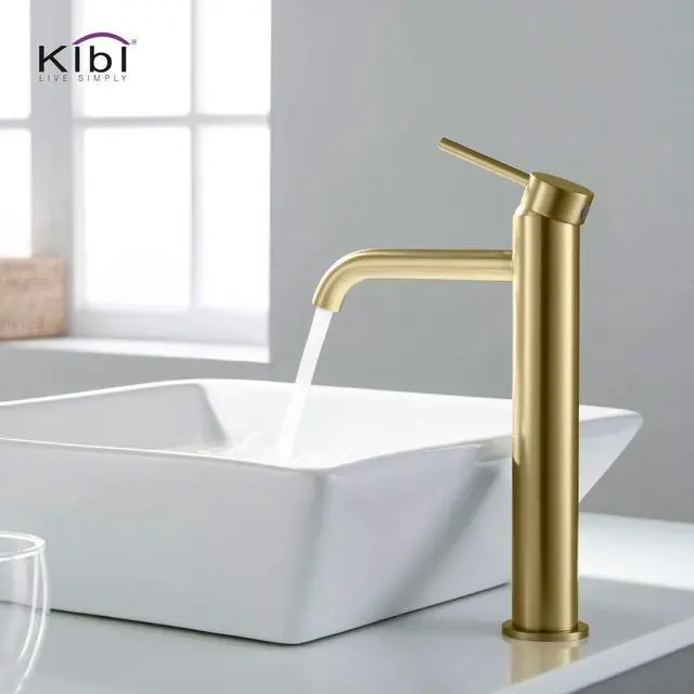 Alt view image 2 of 6 - KBF1009 Solid Brass Single Handle Single Hole Circular Faucet for Bathroom Sink | High Arc Faucet Spout Design | Corrosion and Rust Resistant | Brushed Gold