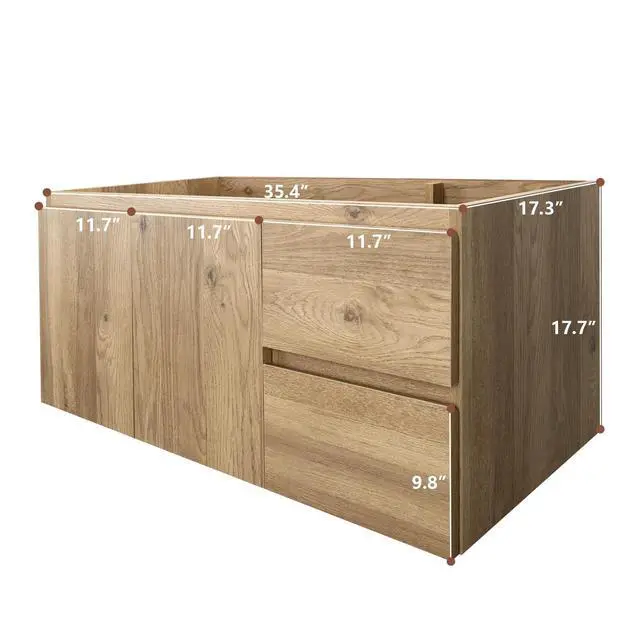 Alt view image 3 of 6 - Wall-Mounted Bathroom Vanity with Soft-Close Drawers and Doors Moisture-Resistant MDF, Space-Saving Design for Modern Bathrooms (Nature Without Sink, 36)