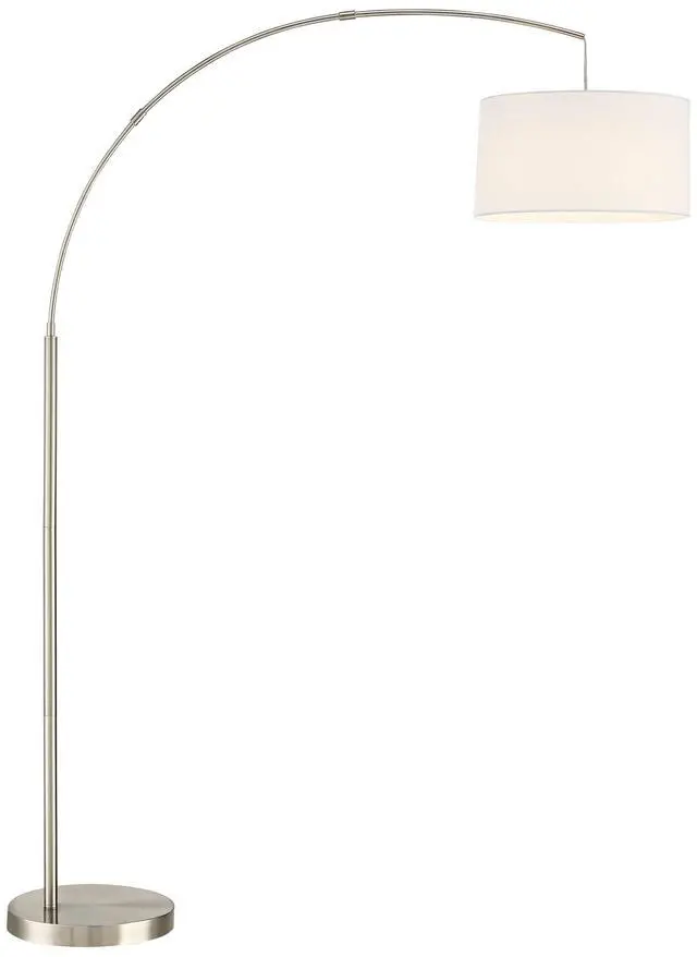 Alt view image 2 of 6 - Cora Modern Arched Task Floor Lamp Standing 72" Tall Brushed Nickel Silver Off White Linen Fabric Drum Shade for Living Room Reading House Bedroom Home Decor