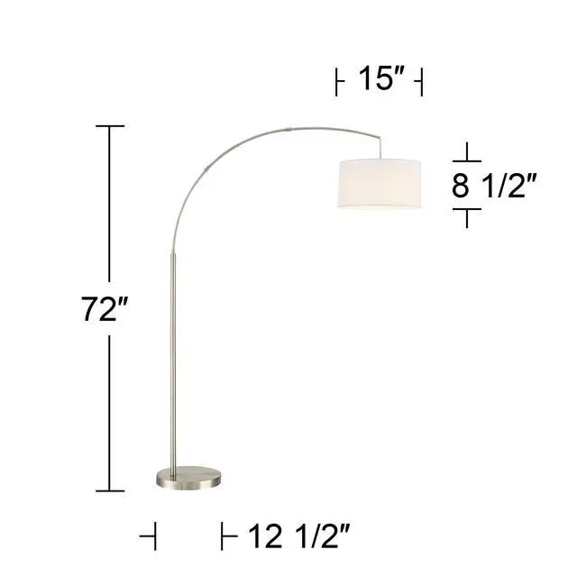 Alt view image 4 of 6 - Cora Modern Arched Task Floor Lamp Standing 72" Tall Brushed Nickel Silver Off White Linen Fabric Drum Shade for Living Room Reading House Bedroom Home Decor