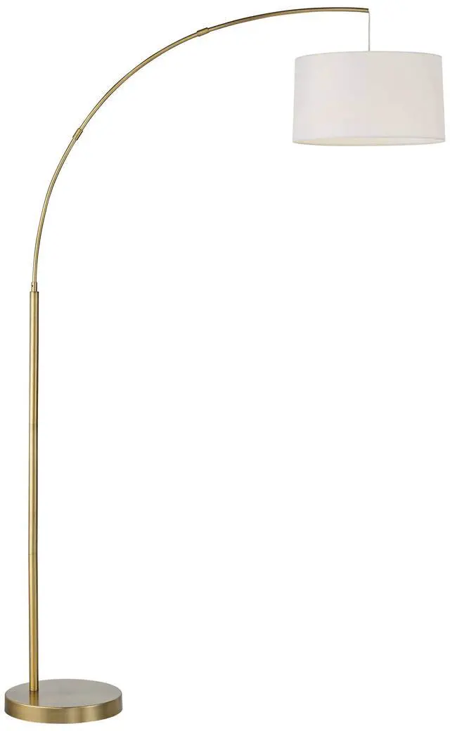 Alt view image 2 of 6 - Cora Modern Mid Century Arc Floor Lamp Standing 72" Tall Classic Brass Gold White Linen Drum Shade Decor for Living Room Reading Bedroom Office House Home Decor