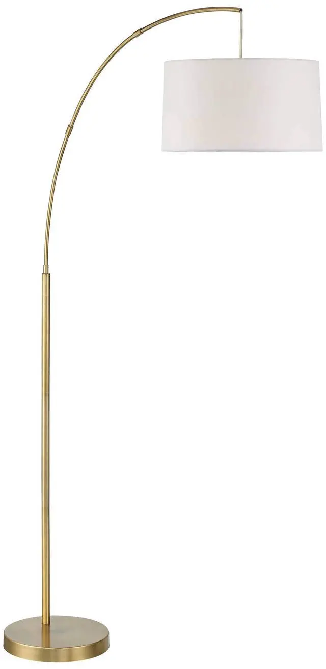 Alt view image 6 of 6 - Cora Modern Mid Century Arc Floor Lamp Standing 72" Tall Classic Brass Gold White Linen Drum Shade Decor for Living Room Reading Bedroom Office House Home Decor