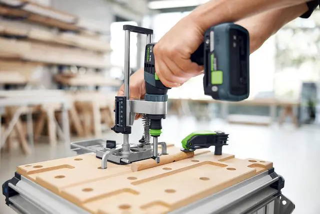 Alt view image 4 of 6 - 577971 MB 40 Mobile Drilling Set Precision Drill Guide for 90° Holes, Adjustable Depth Control, Edge Drilling, Dust Extraction Port, Guide Rail Adapter, & Systainer³ Storage