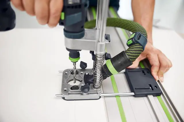 Alt view image 5 of 6 - 577971 MB 40 Mobile Drilling Set Precision Drill Guide for 90° Holes, Adjustable Depth Control, Edge Drilling, Dust Extraction Port, Guide Rail Adapter, & Systainer³ Storage
