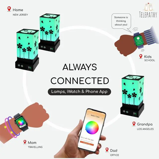 Alt view image 5 of 6 - Friendship Lamps, Telepathy Flora, Long Distance WiFi Touch Light, Stay Connected from Anywhere, 250+ Colors, Gift for Couples, Friends & Family, Fathers Day, No Subscription (Set of 6)