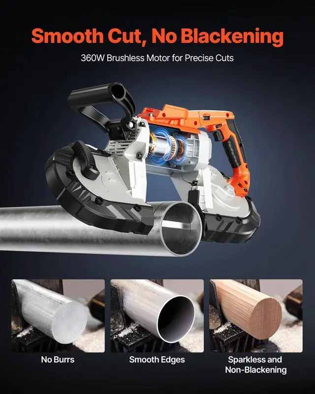 Alt view image 3 of 6 - 20V Portable Band Saw, 5 in Deep Cut, 360W Cordless Compact Bandsaw with Brushless Motor, Adjustable Speed, for Cutting Metal, Wood, Compatible with Makita Batteries (Bare Tool Only)