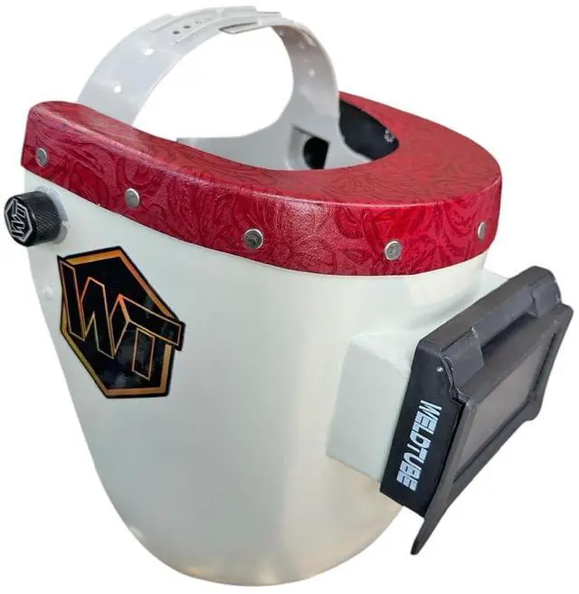 Main image of Chopped Leather Top Pipeliner Welding Helmet, Slim Cut Bottom with Aluminum Fasteners & High Visibility HD Gold Coated Lens (with Flip-Front Adapter or No Flip-Front Adapter)