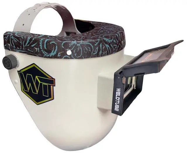Main image of Chopped Leather Top Pipeliner Welding Helmet, Slim Cut Bottom with Aluminum Fasteners & High Visibility HD Gold Coated Lens (with Flip-Front Adapter or No Flip-Front Adapter)