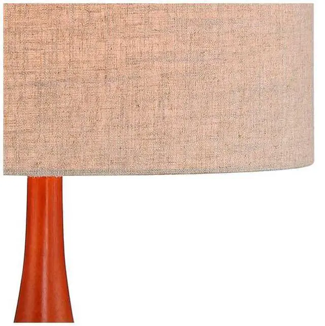 Alt view image 3 of 6 - Rocco Mid Century Modern Table Lamps 30" Tall Set of 2 Blue Teal Glaze Ceramic Cherry Wood Tan Fabric Drum Shade for Cottage Core Bedroom Living Room Bedside Nightstand House Home