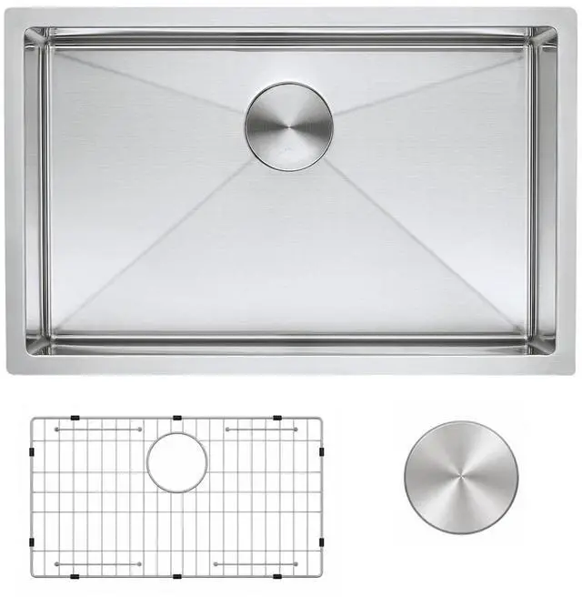 Main image of Zuhnë Modena 30-Inch Undermount Kitchen Sink, Single Bowl 16 Gauge T304 18/10 Stainless Steel, Brushed Finish, Sound Guard, 30 x 18 x 10 in
