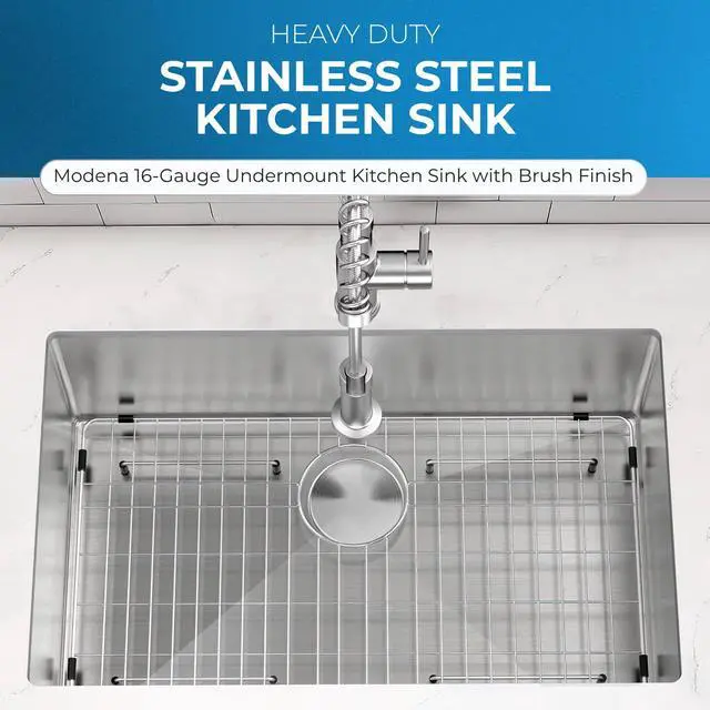 Alt view image 2 of 6 - Zuhnë Modena 30-Inch Undermount Kitchen Sink, Single Bowl 16 Gauge T304 18/10 Stainless Steel, Brushed Finish, Sound Guard, 30 x 18 x 10 in