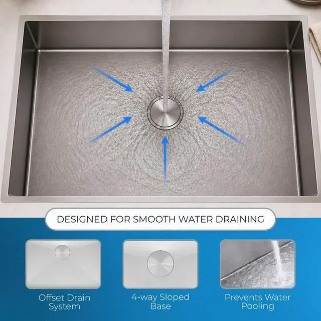 Alt view image 6 of 6 - Zuhnë Modena 30-Inch Undermount Kitchen Sink, Single Bowl 16 Gauge T304 18/10 Stainless Steel, Brushed Finish, Sound Guard, 30 x 18 x 10 in