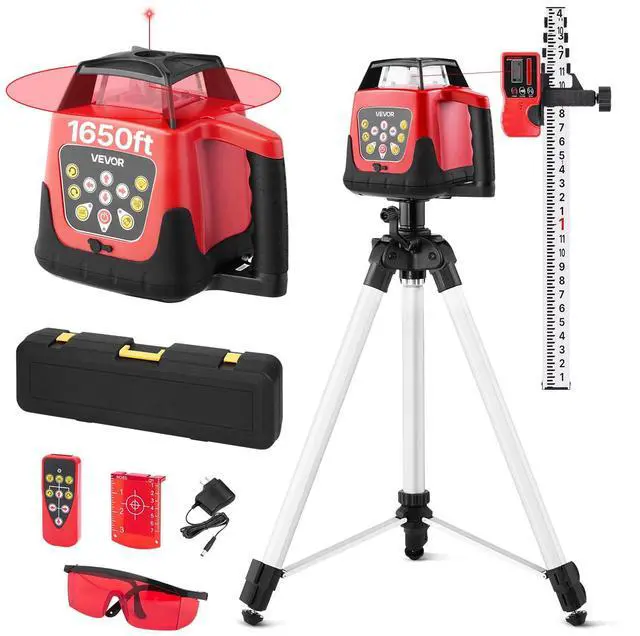 Main image of Rotary Laser Level Kit, 1650ft 360-Degree Self Leveling Red Horizontal Laser Transit,with Tripod,Receiver,Remote Control, Scale,Toolcase, IP66 Waterproof, 0.80in/100ft Precision for Construction