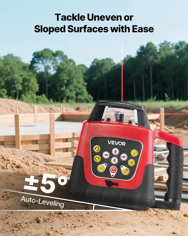 Alt view image 3 of 6 - Rotary Laser Level Kit, 1650ft 360-Degree Self Leveling Red Horizontal Laser Transit,with Tripod,Receiver,Remote Control, Scale,Toolcase, IP66 Waterproof, 0.80in/100ft Precision for Construction