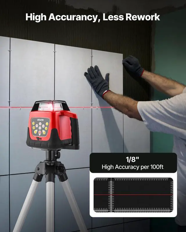 Alt view image 5 of 6 - Rotary Laser Level Kit, 1650ft 360-Degree Self Leveling Red Horizontal Laser Transit,with Tripod,Receiver,Remote Control, Scale,Toolcase, IP66 Waterproof, 0.80in/100ft Precision for Construction