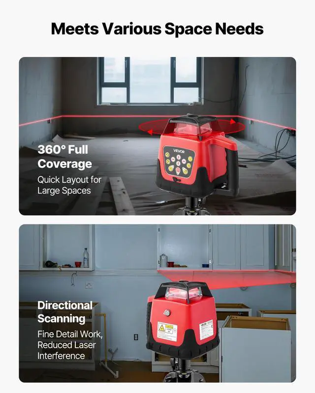 Alt view image 6 of 6 - Rotary Laser Level Kit, 1650ft 360-Degree Self Leveling Red Horizontal Laser Transit,with Tripod,Receiver,Remote Control, Scale,Toolcase, IP66 Waterproof, 0.80in/100ft Precision for Construction
