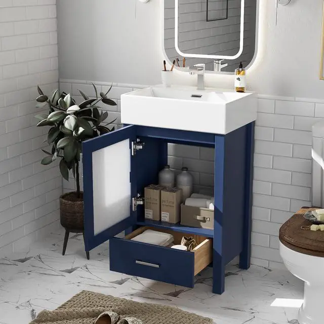 Main image of 20 Inch Bathroom Vanity with Ceramic Sink and Ample Storage,Ideal for Small Bathrooms,Blue